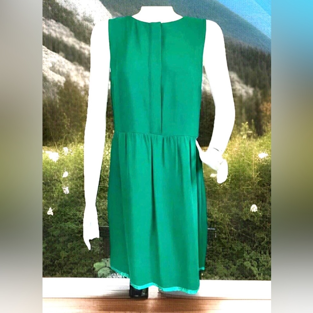 J. Crew Emerald Green Shift Dress 4 Sleeveless Hidden Buttons Pockets Zipper